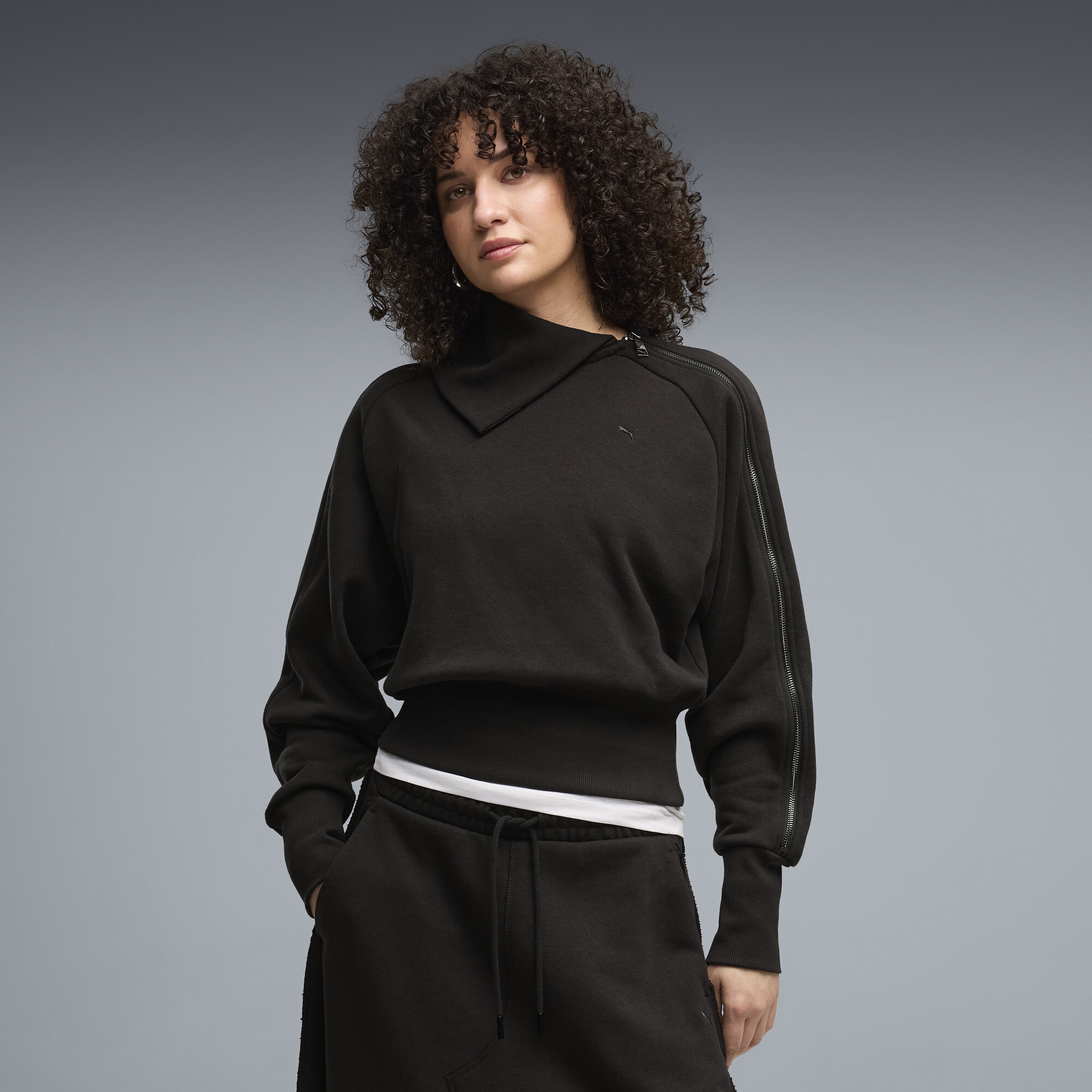 PUMA T7 Women's Asymmetrical Zip Sweatshirt in Black