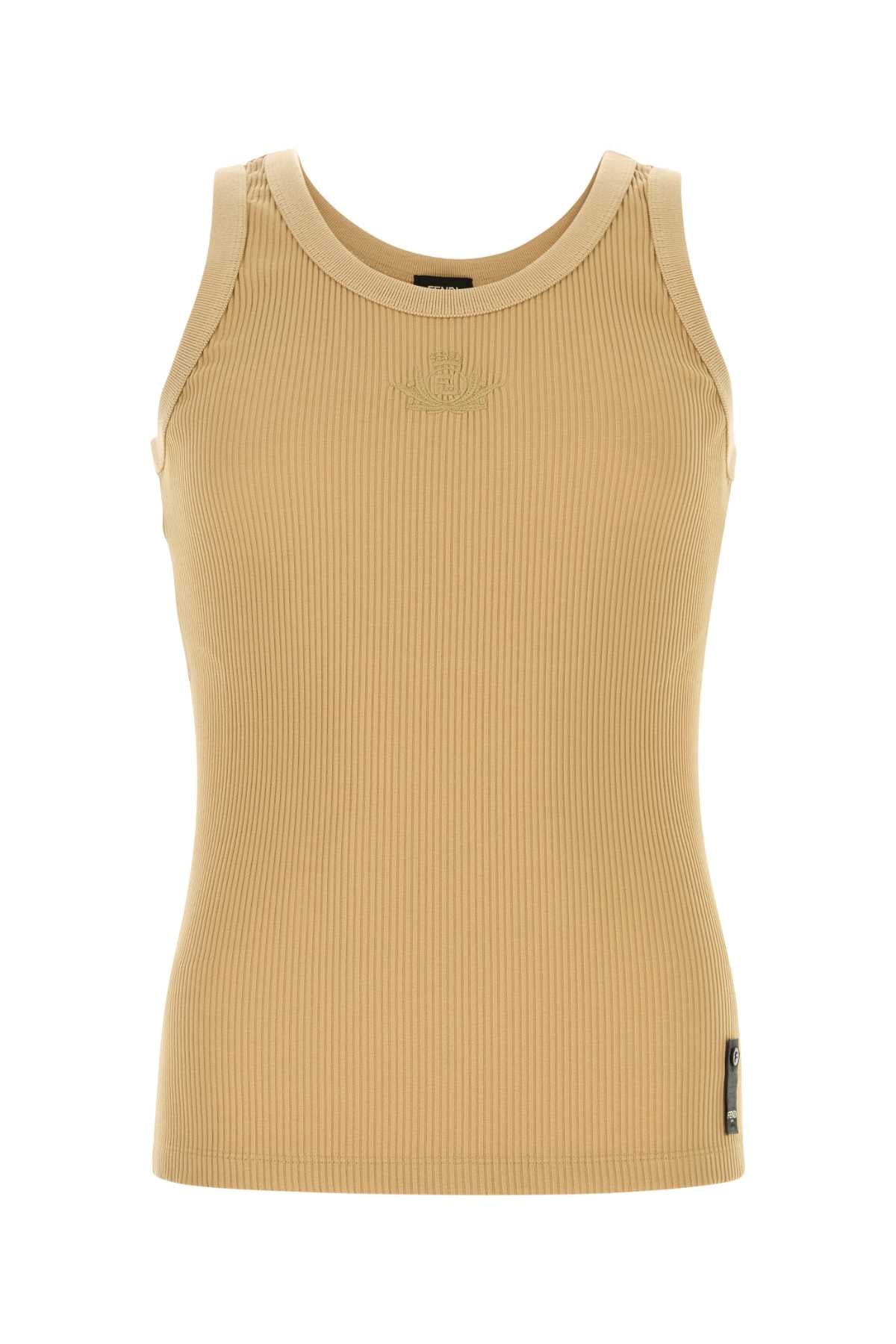 Ribbed Nylon-Elastane Tank Top — Beige