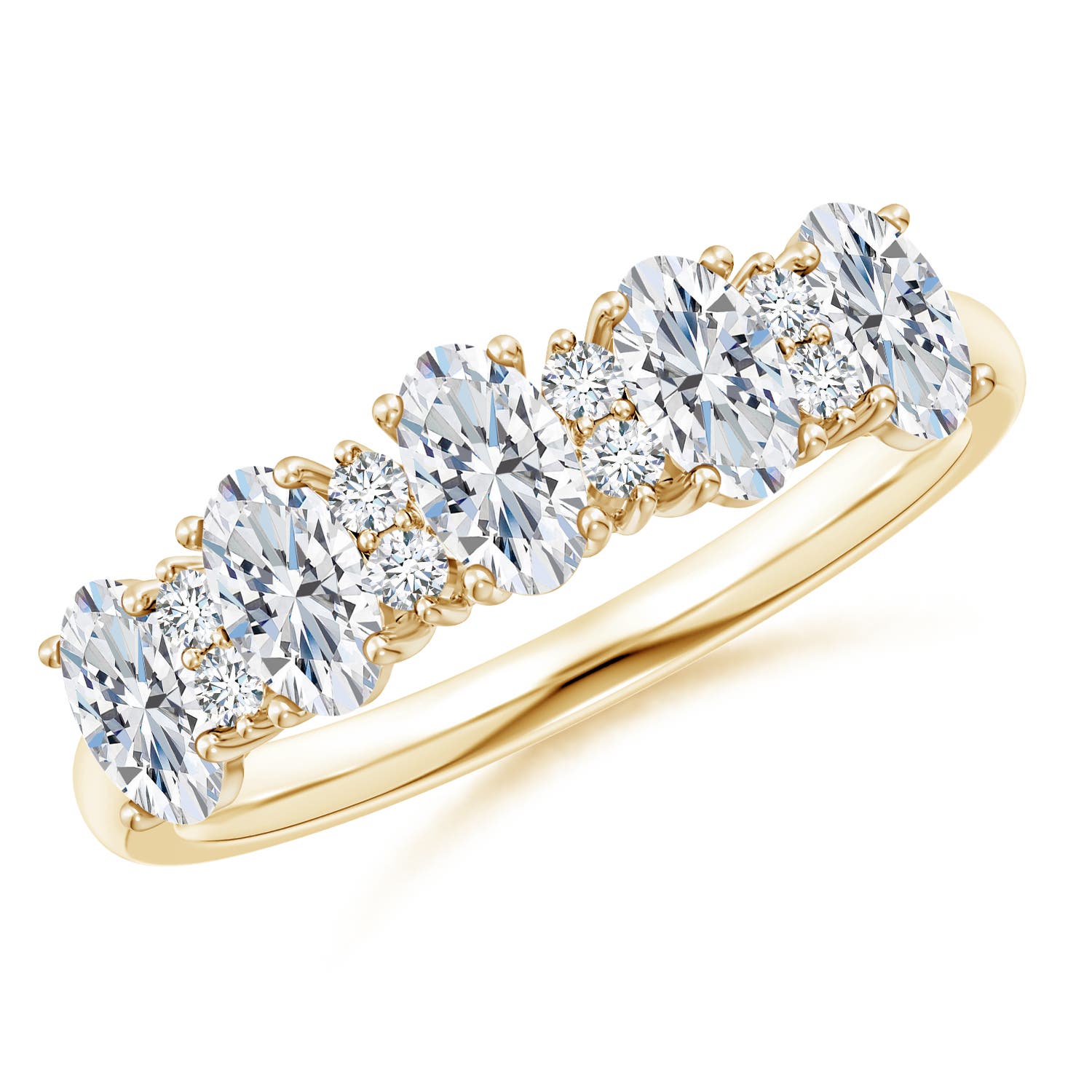 Angara 1.05 Carats Five Stone Oval Diamond Wedding Ring with Accents in 14K Yellow Gold