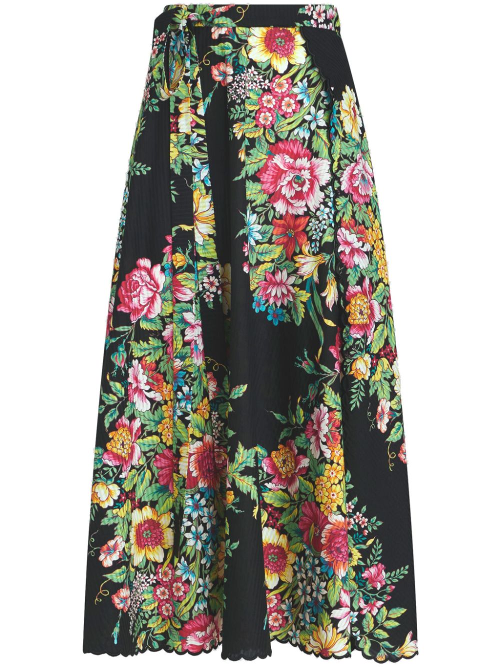 Floral-print cotton-blend midi skirt - Black