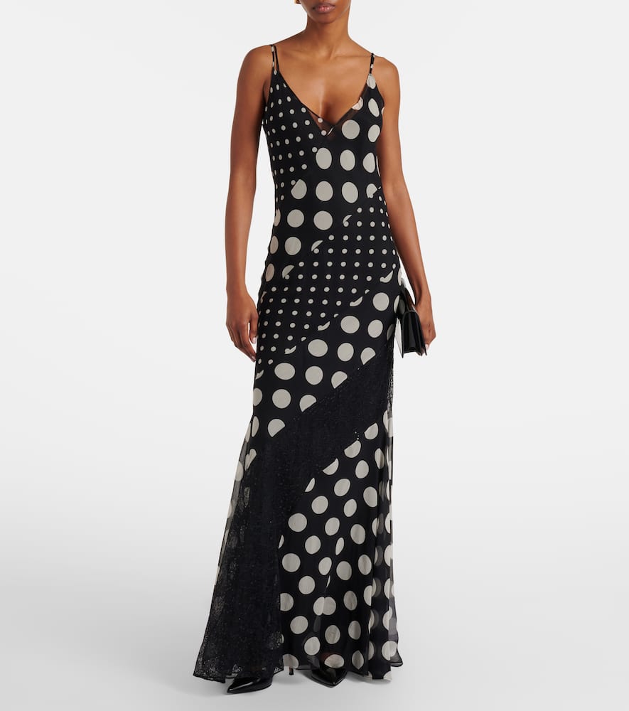 Polka-dot silk maxi dress