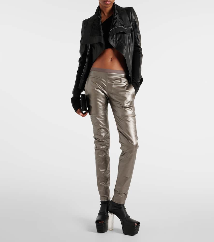 Metallic denim leggings
