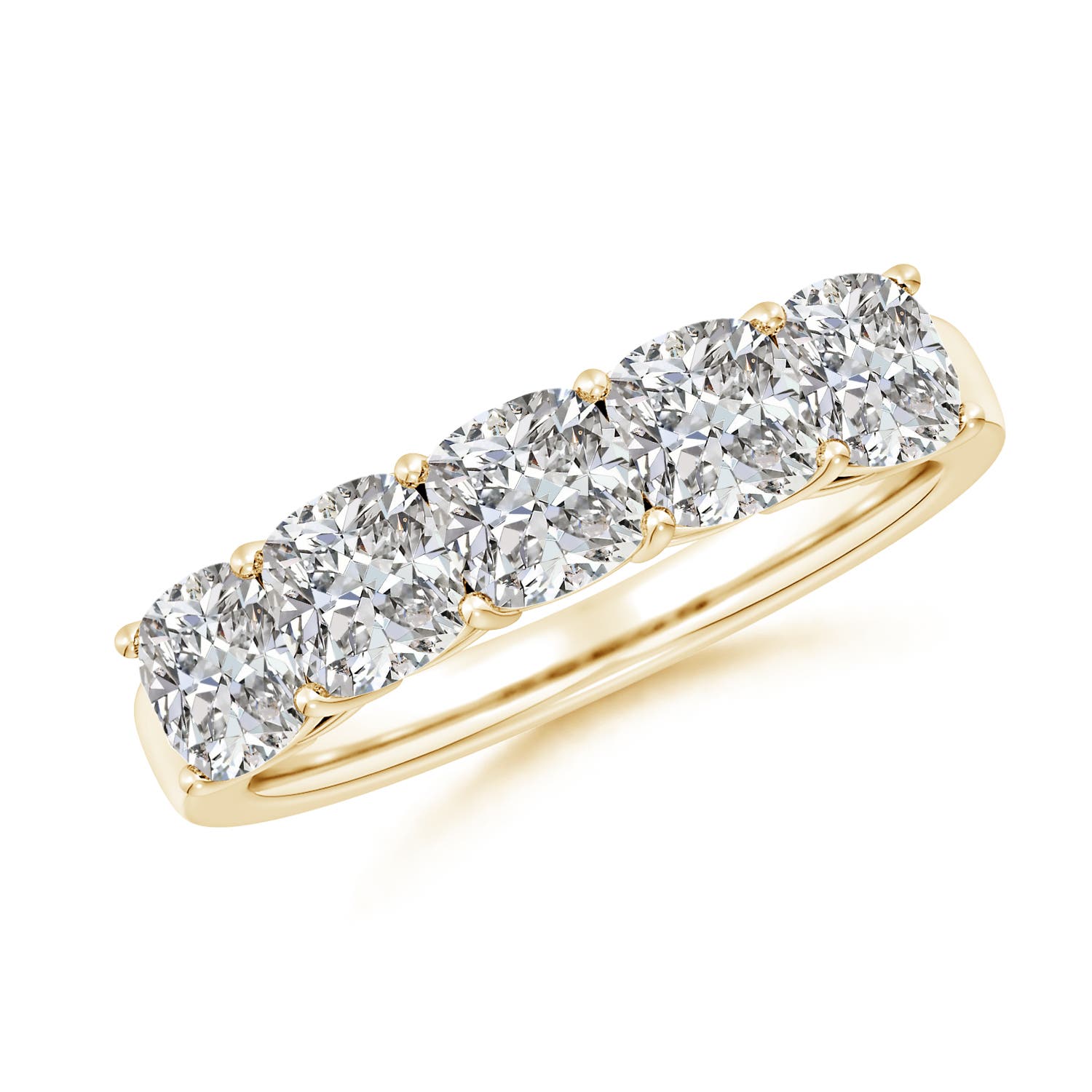 Angara 2.5 Carats Prong-Set Cushion Diamond Five Stone Wedding Ring in 14K Yellow Gold