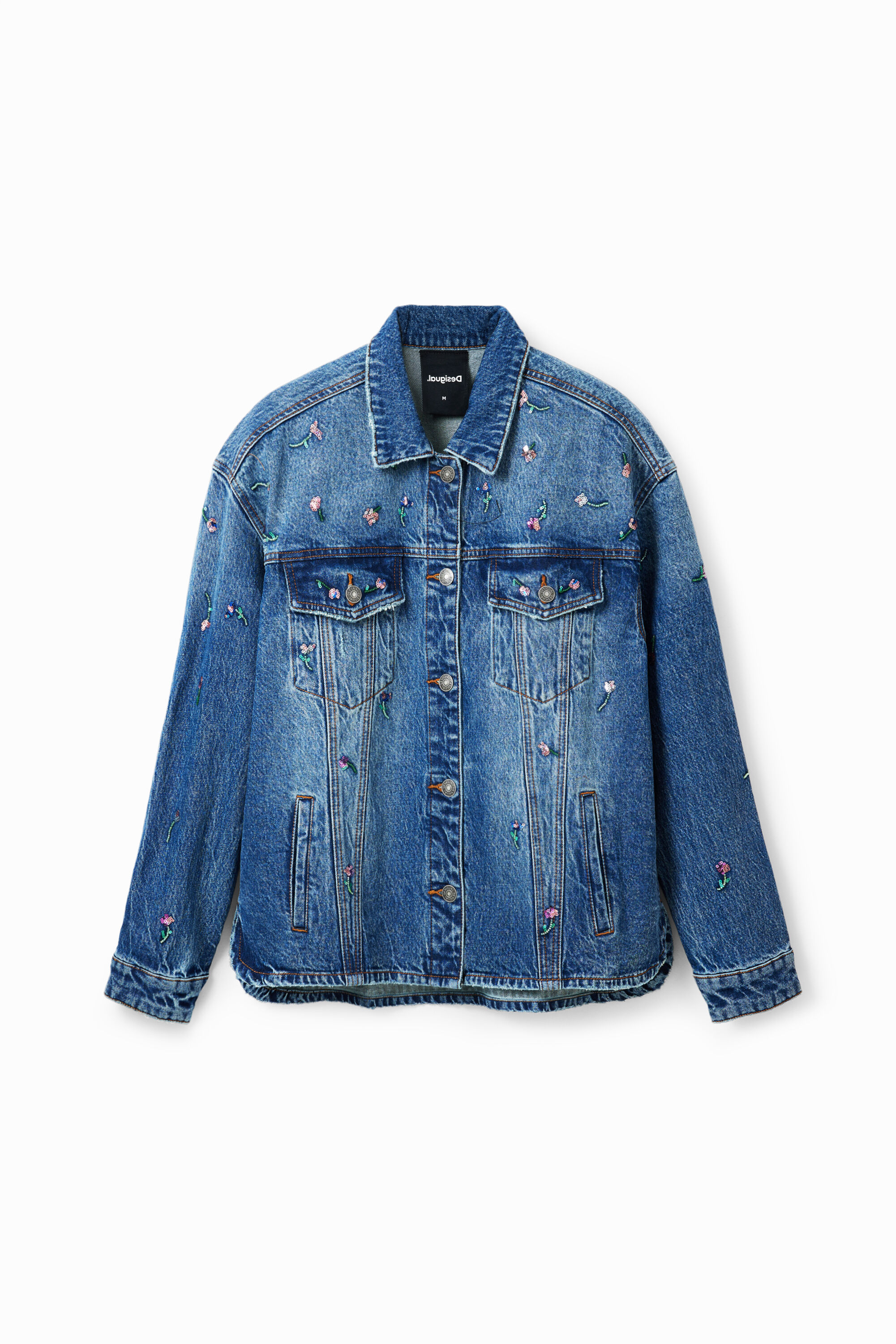 Floral denim trucker jacket