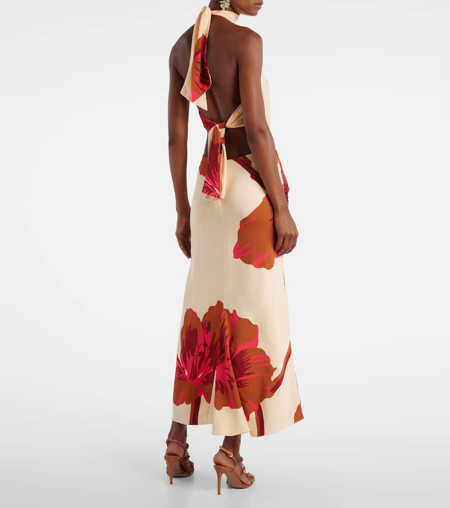 Floral halterneck silk crêpe maxi dress