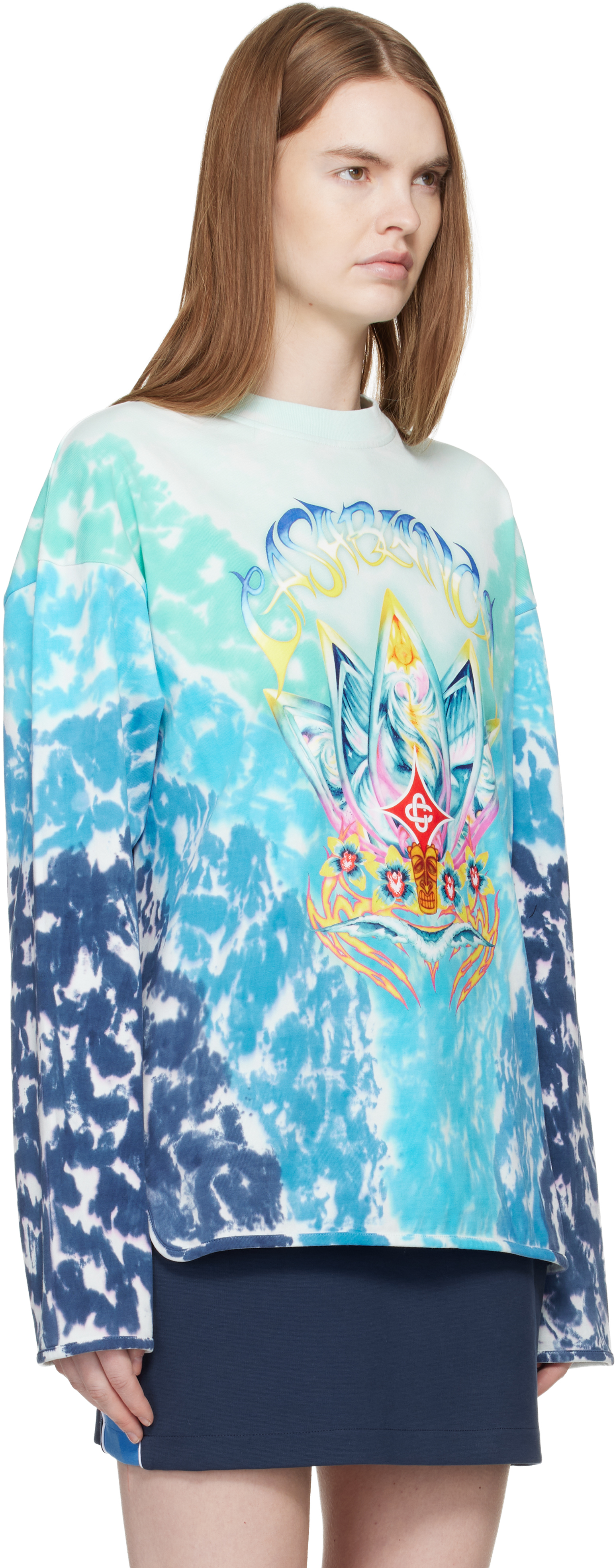 Blue Surf Lotus Tie Dye Long Sleeve T-shirt