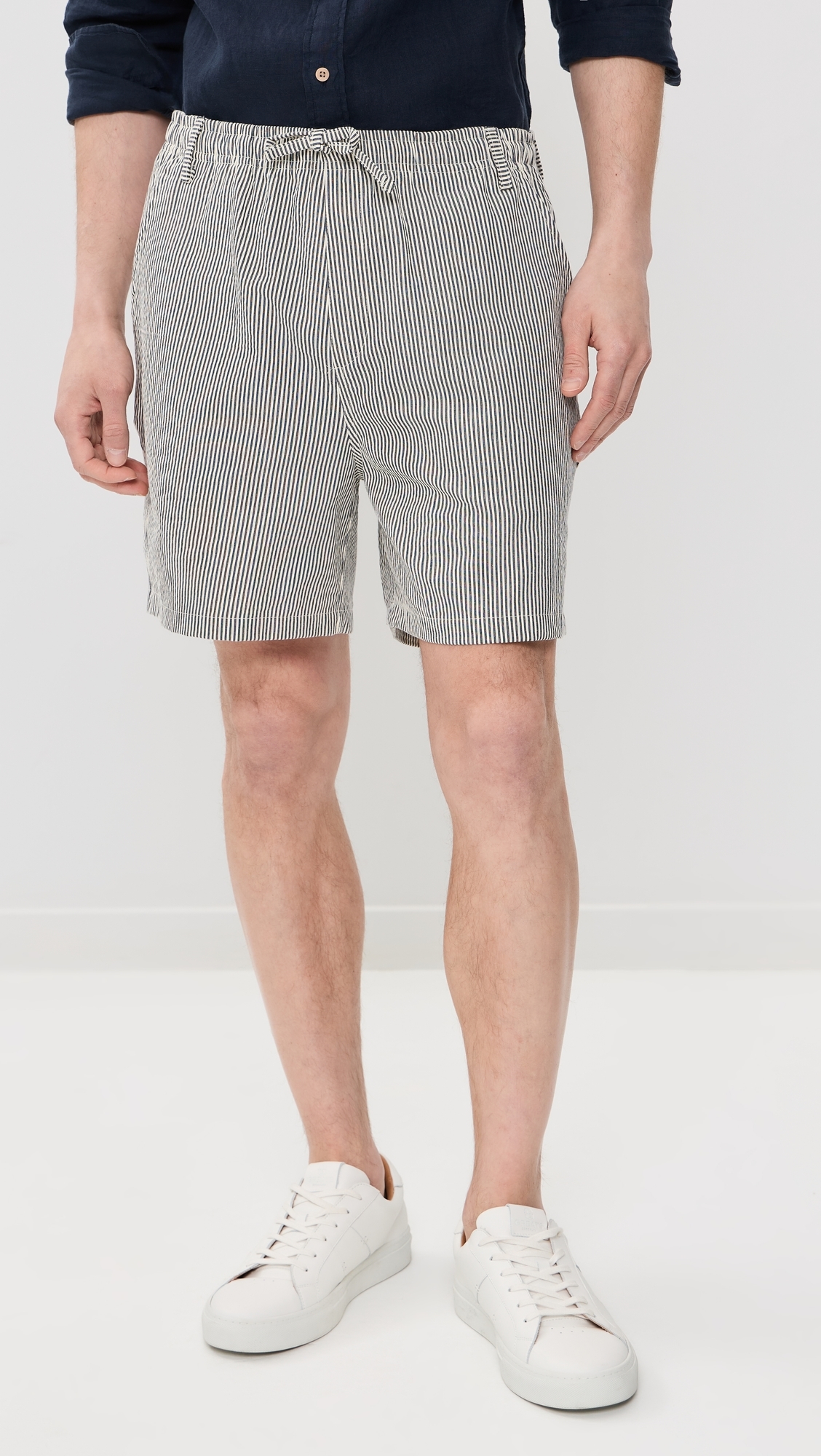 Navy Pinstripe Leisure Shorts 5 Navy