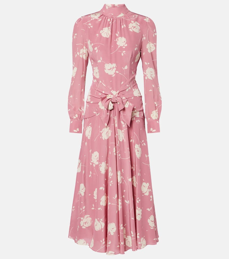 Bow-detail floral silk midi dress