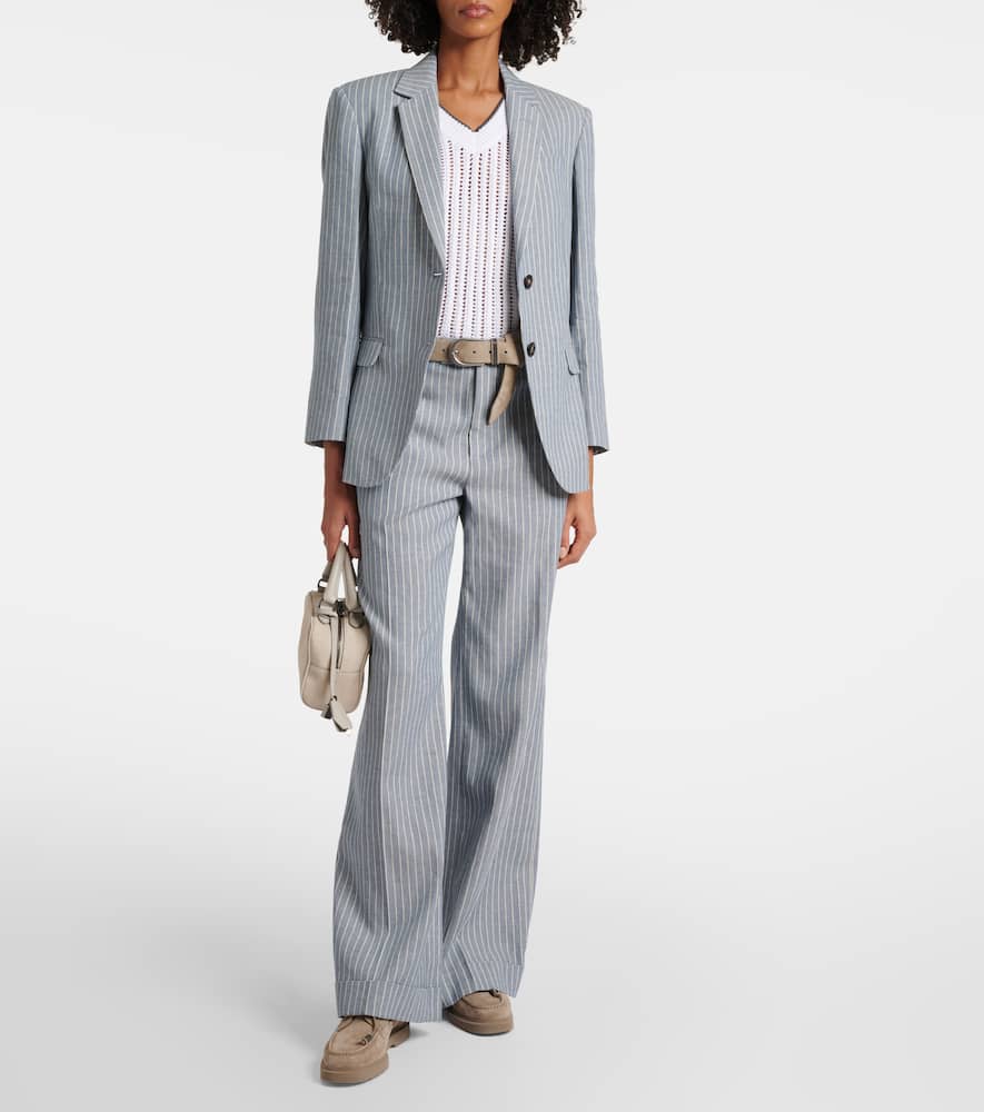 Linen and cotton-blend wide-leg pants