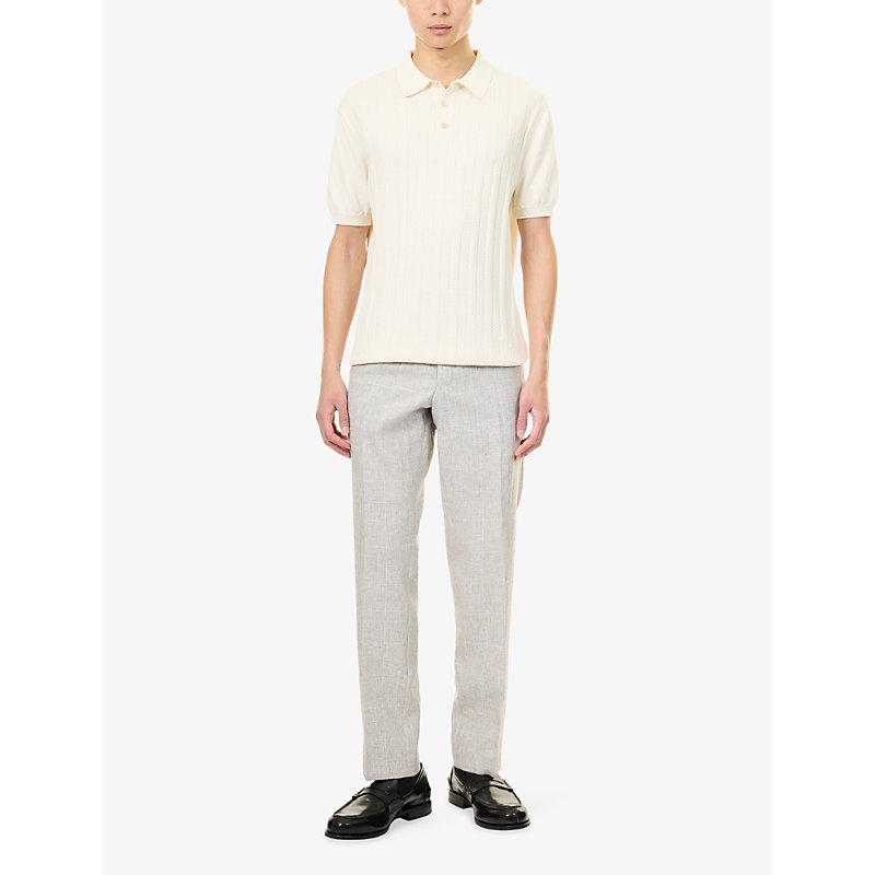 Mens Checked Regular-Fit Linen-Blend Trousers
