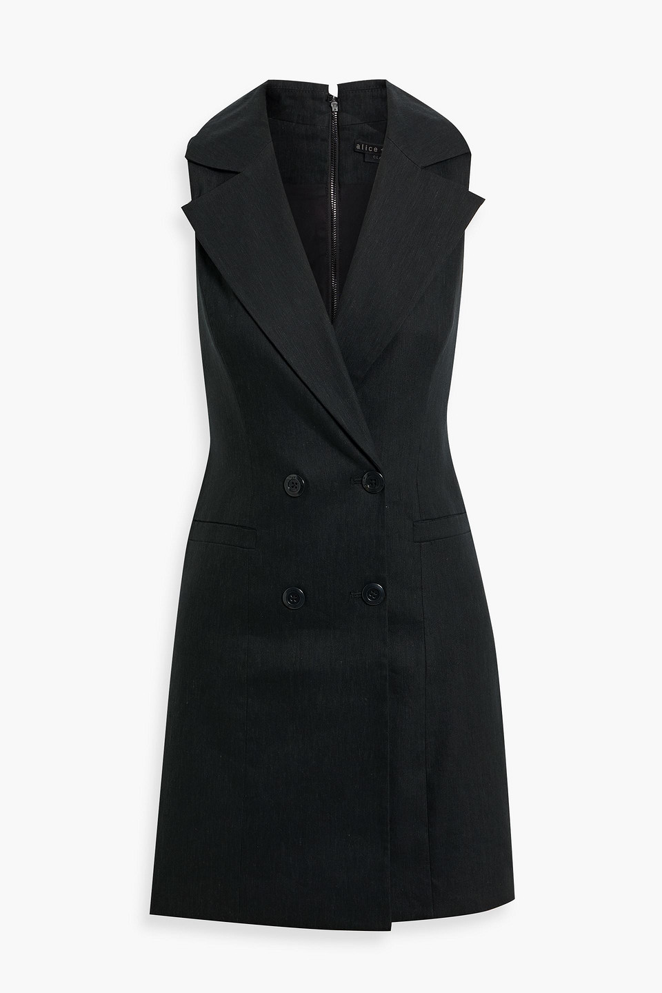 Alice Olivia - Meritt double-breasted linen-blend mini tuxedo dress - Black - US 12