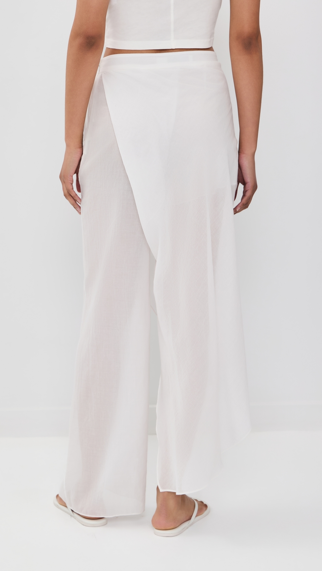 Draped Skirt Cotton Trousers White
