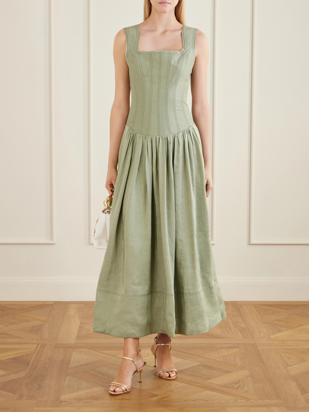 Spirelle Linen-blend Dupione Midi Dress - Green