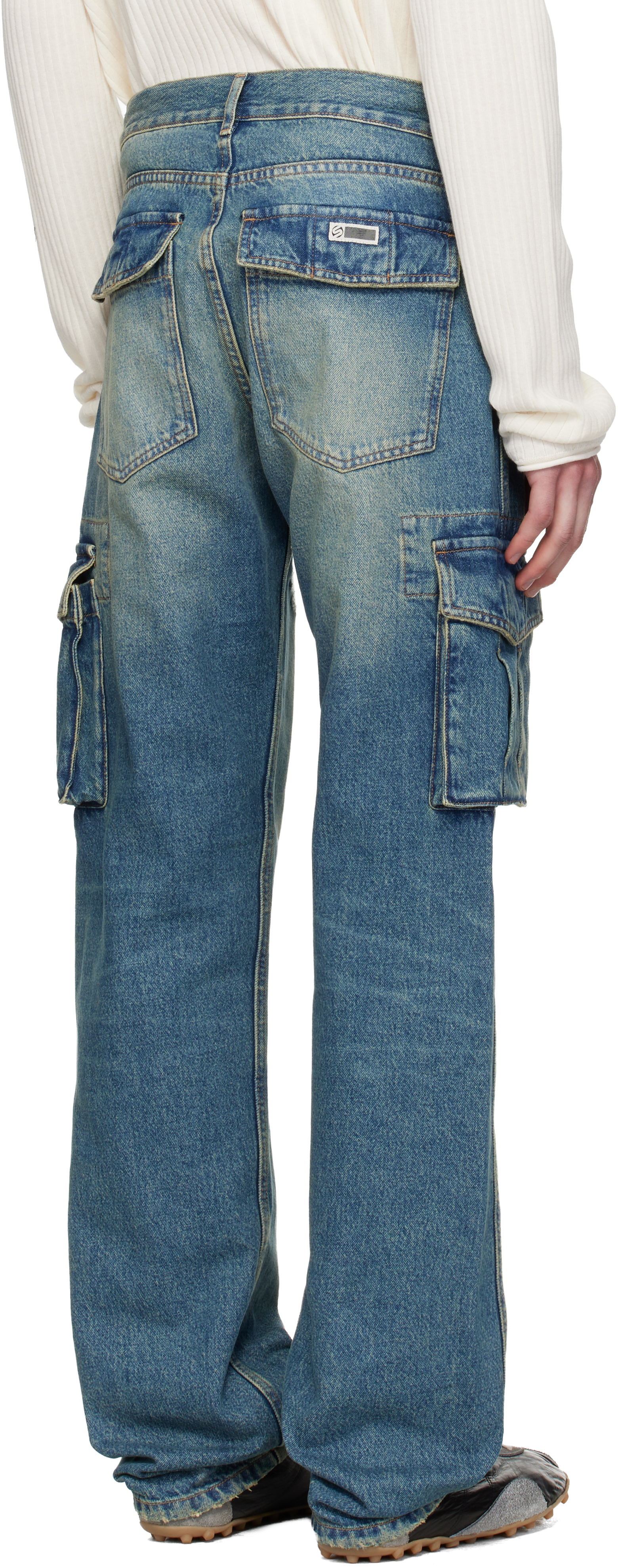 Blue Faded Denim Cargo Pants