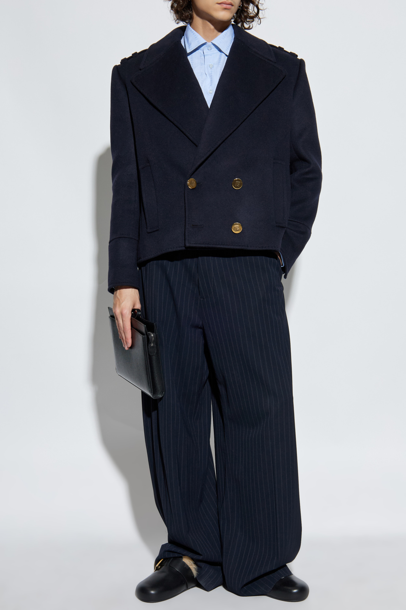 Short Wool Coat, Men's, Navy Blue