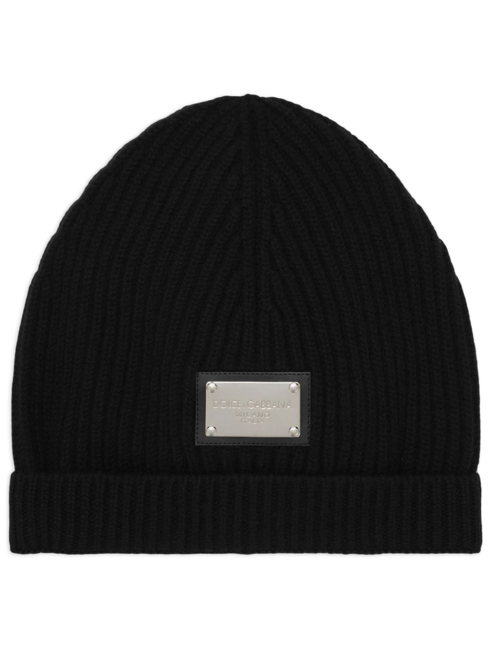 Logo-plaque ribbed beanie - Black