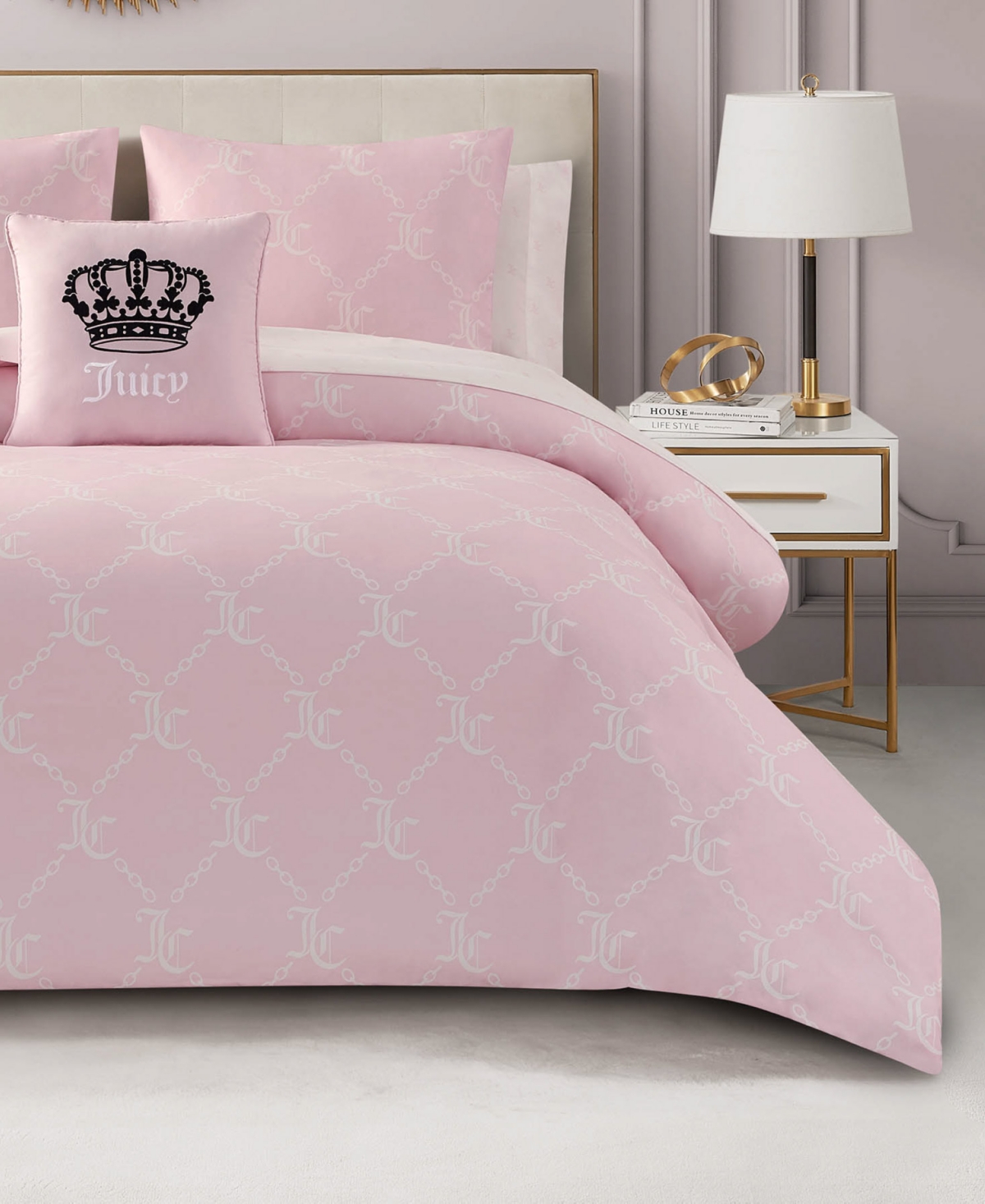 Logo Link 8-Pc. Comforter Set, Queen - Light Pink, White