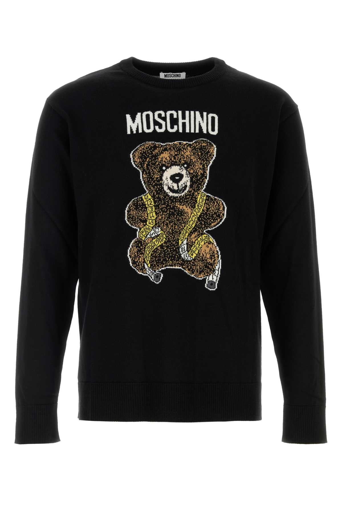 Logo-Embroidered Teddy Bear Sweater — Black