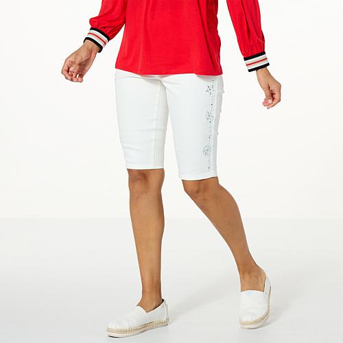 New Classic Stretch Embellished Bermuda Short - Ivory/Off White