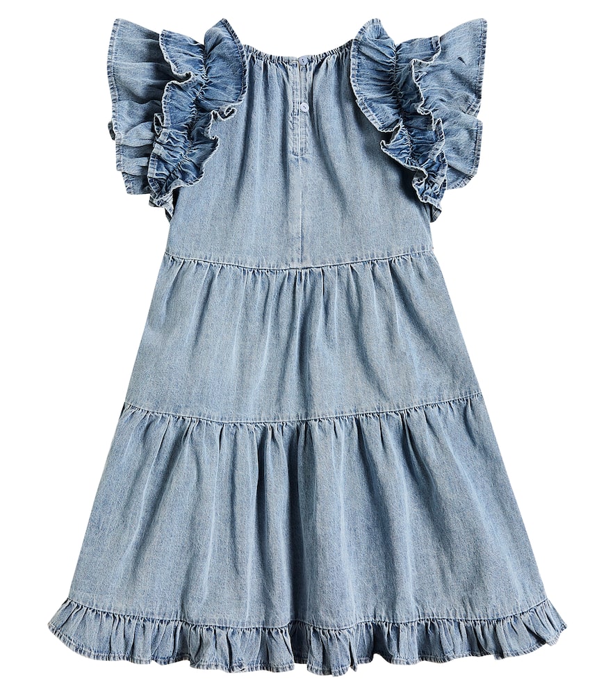 Petite Amalie Ruffled embroidered chambray dress