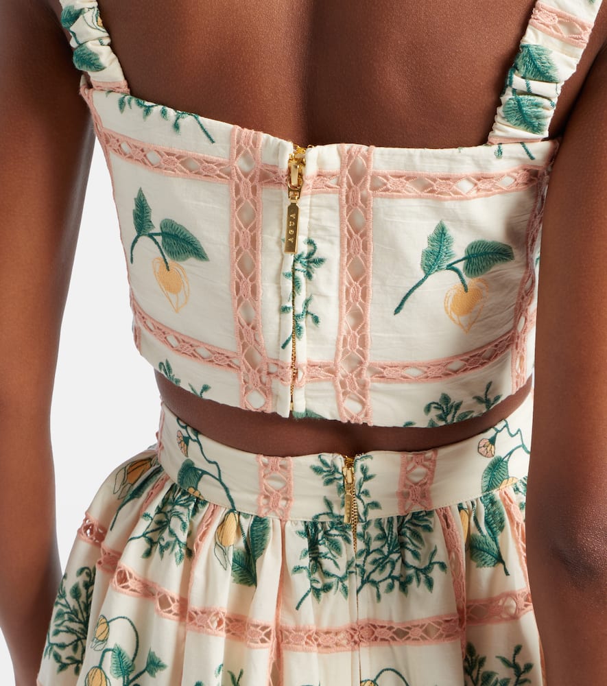 Cacao embroidered cotton crop top