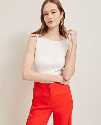 Ann Taylor Petite Ribbed Sleeveless Button Top