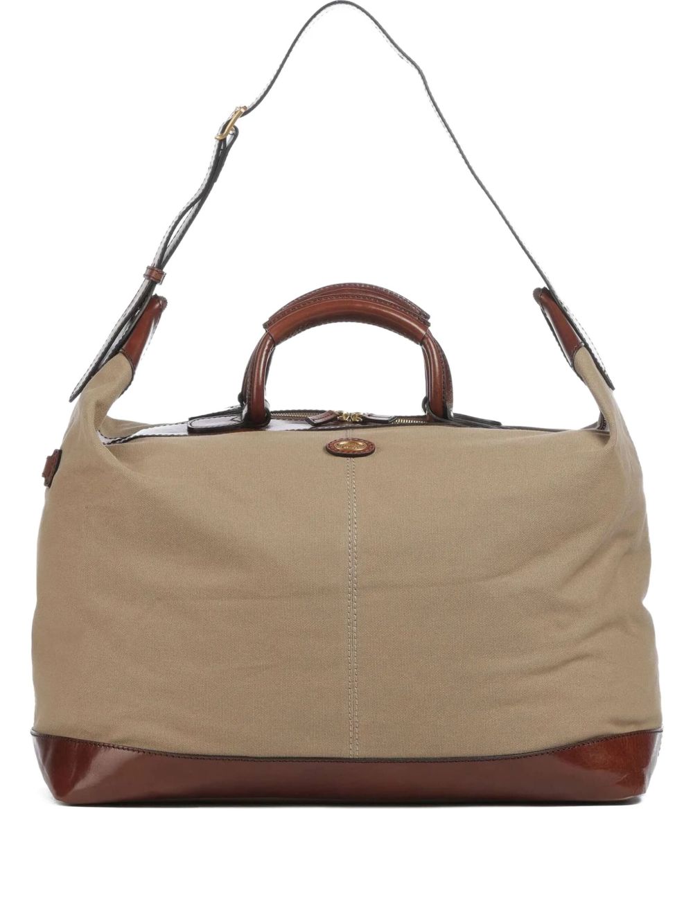 The Bridge leather-trim canvas luggage bag - Neutrals