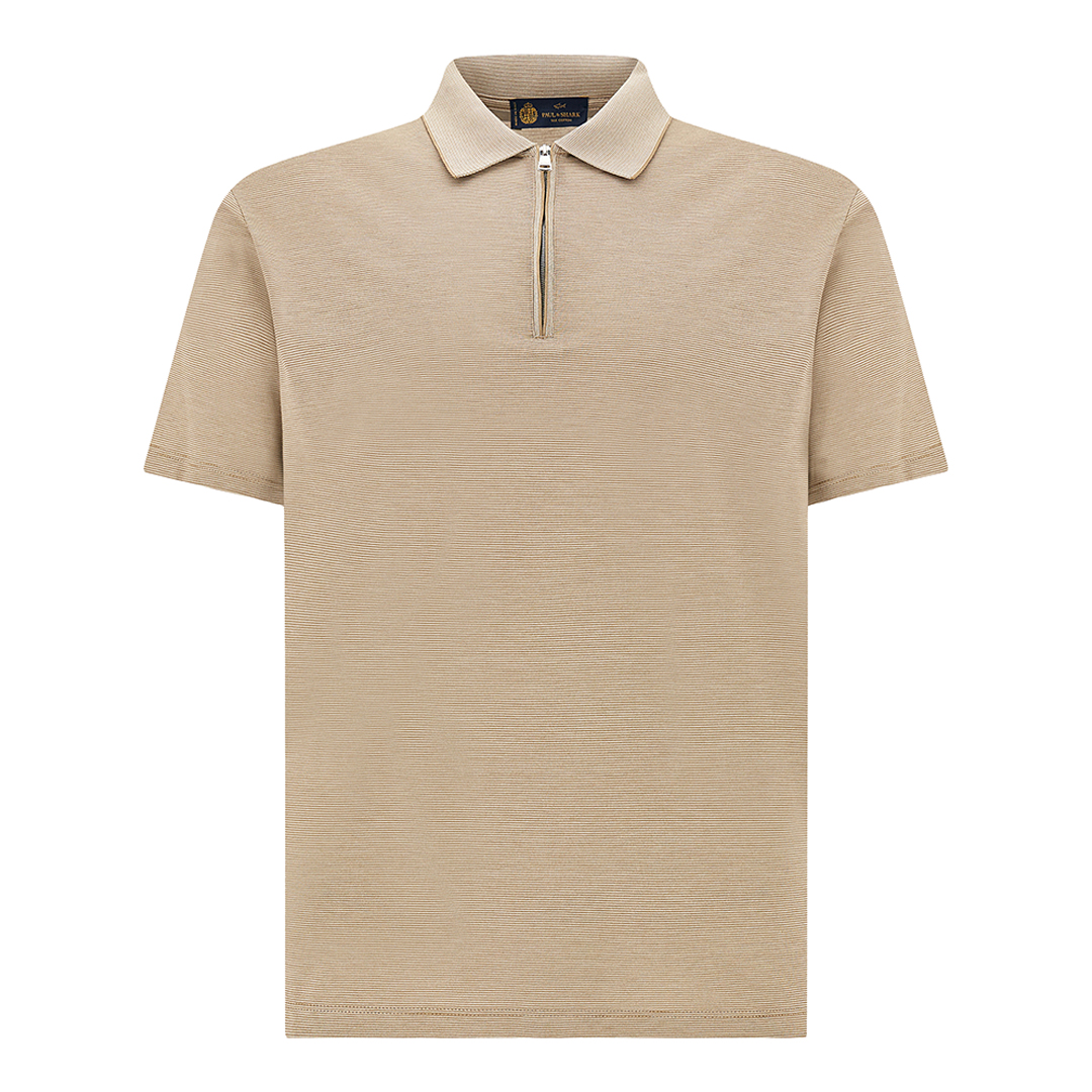 Silk and cotton zip polo, Man, Bright White-chanterelle
