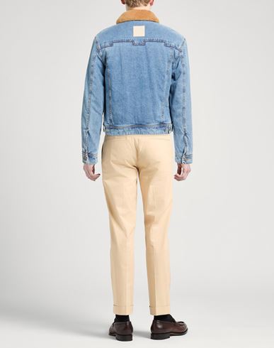Man Denim outerwear Blue Size L Cotton, Shearling