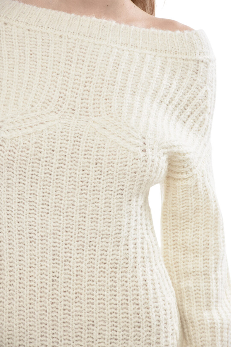 White Knitted Off Shoulder Mini Dress
