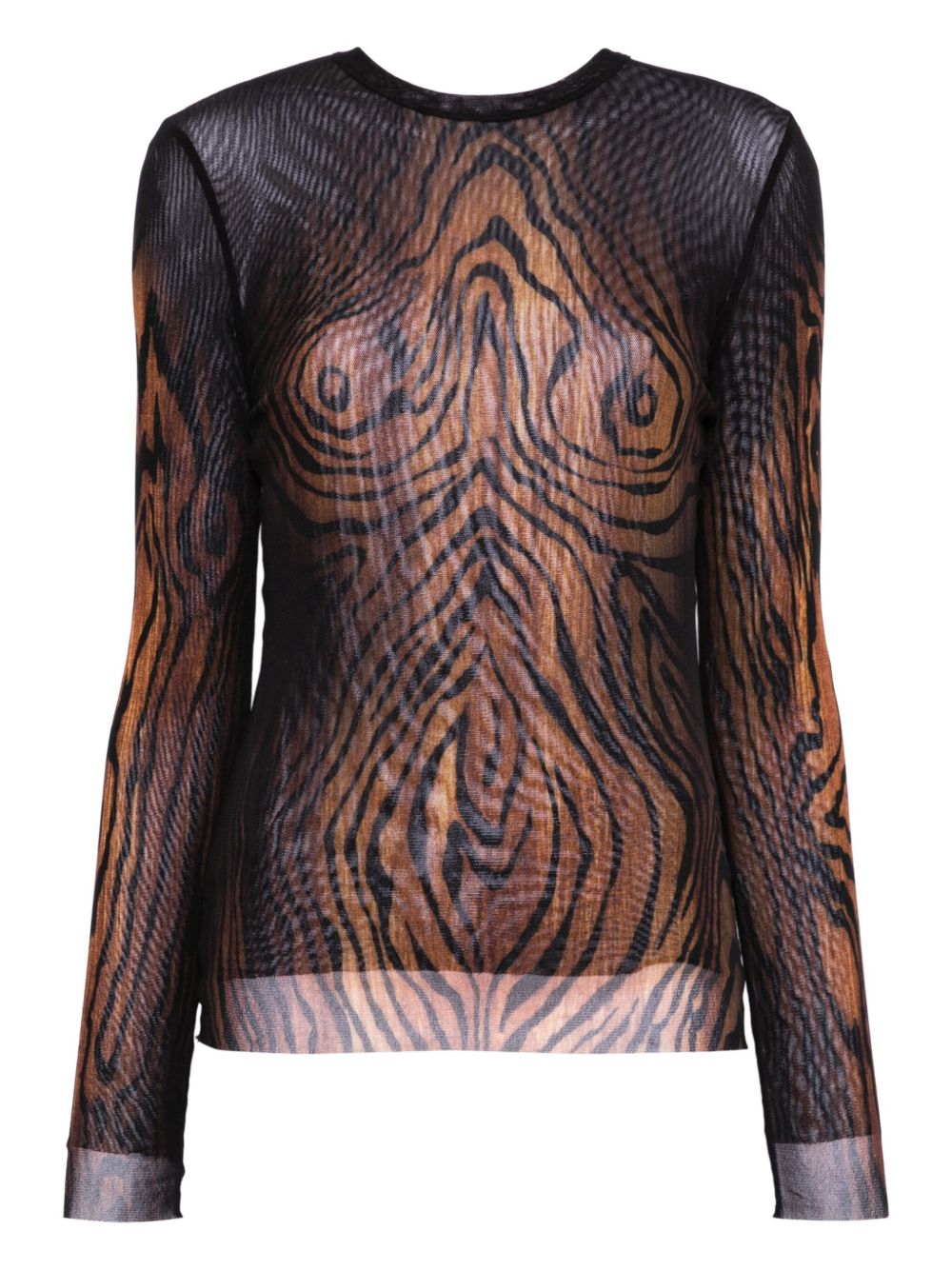 Wood-print mesh top - Black