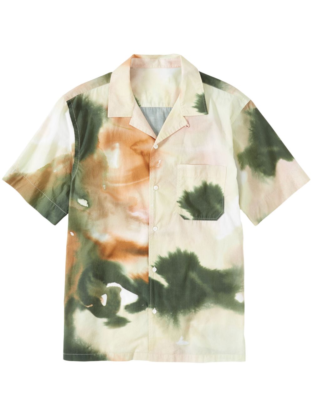 Abstract-pattern short-sleeve cotton shirt - Green