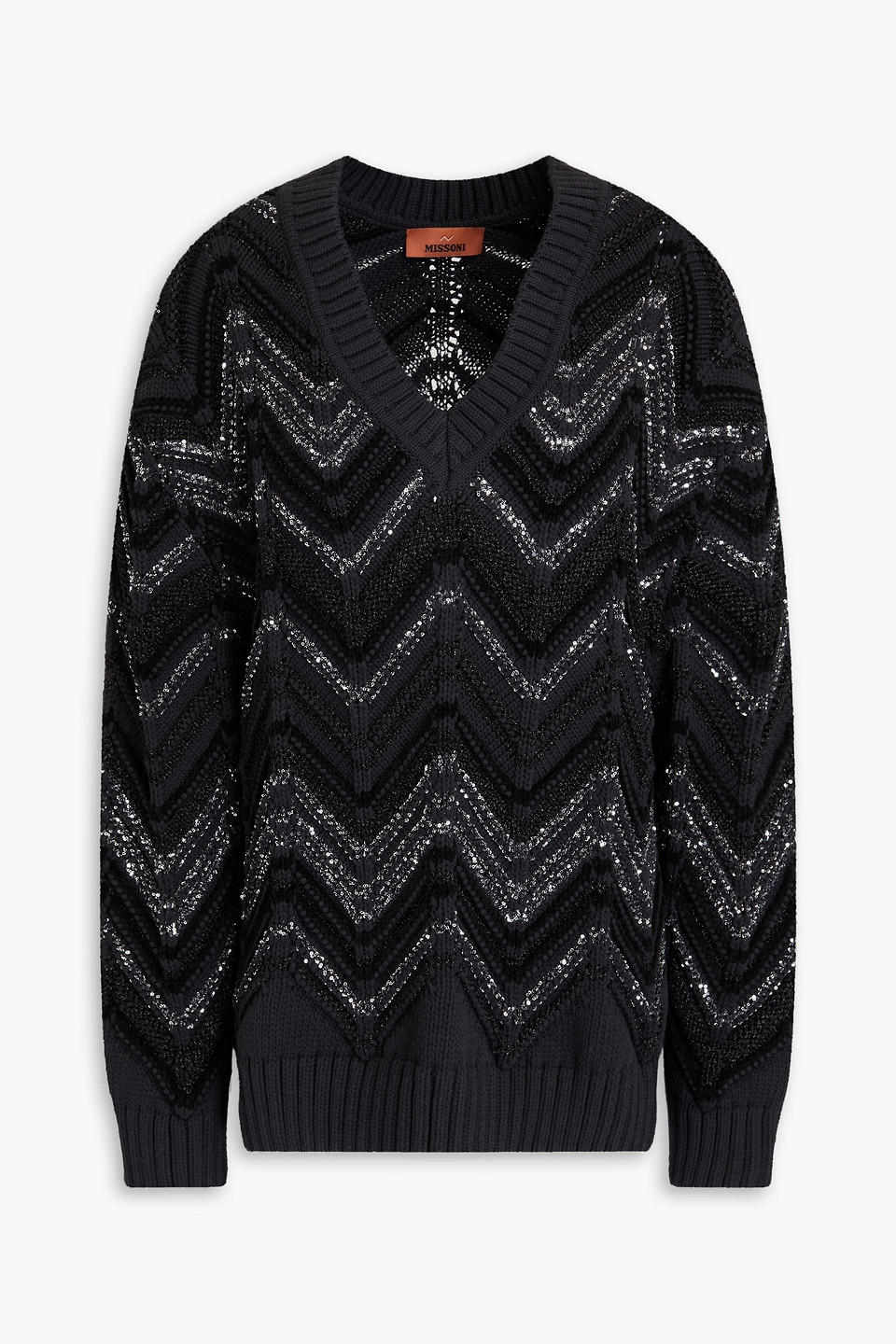 Sequin-embellished knitted sweater - Black - L