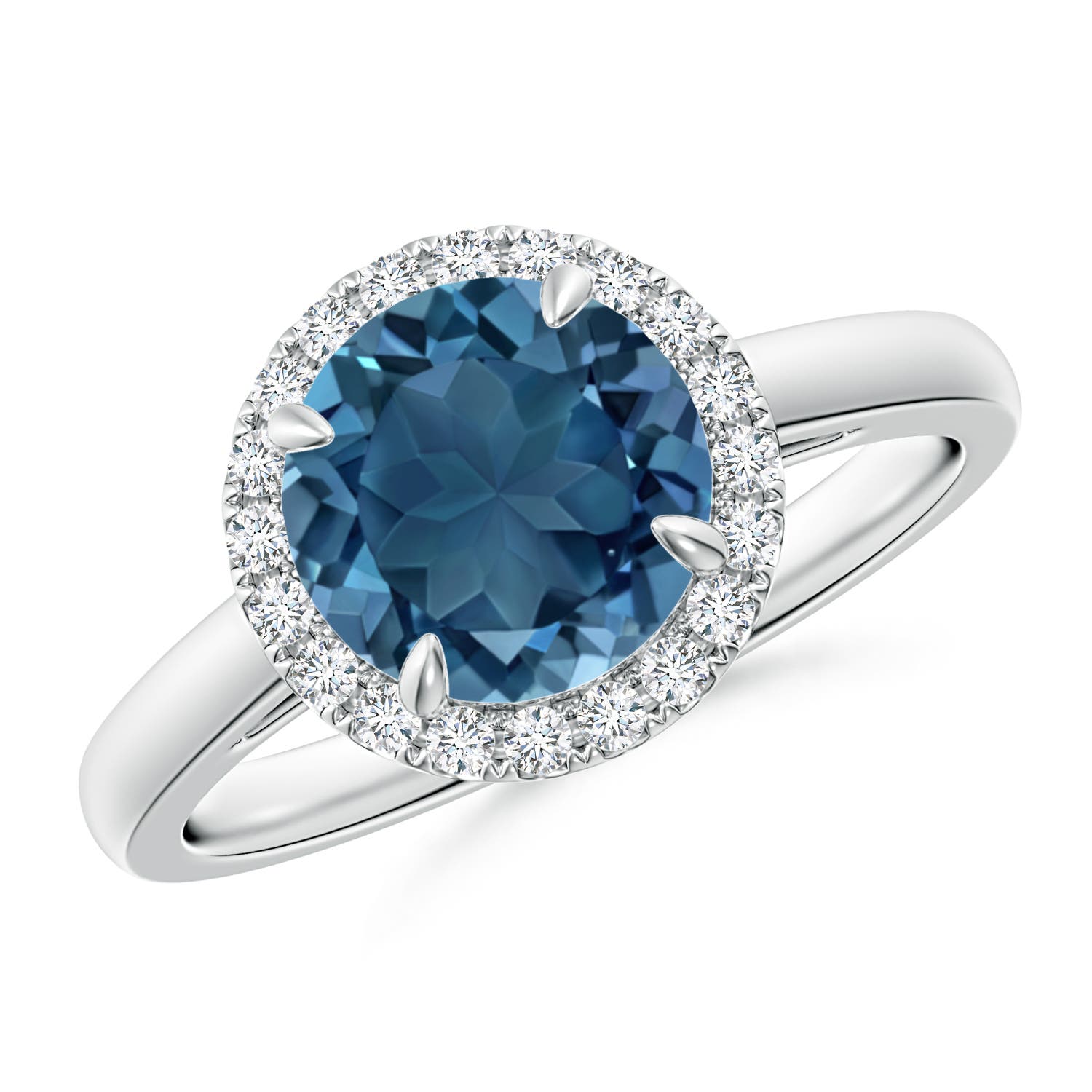 Angara 2.35 Carats Round London Blue Topaz Cathedral Ring with Diamond Halo in Platinum
