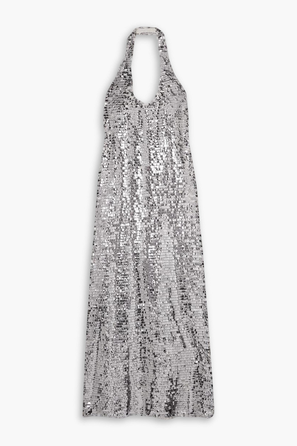 Sequined tulle halterneck midi dress