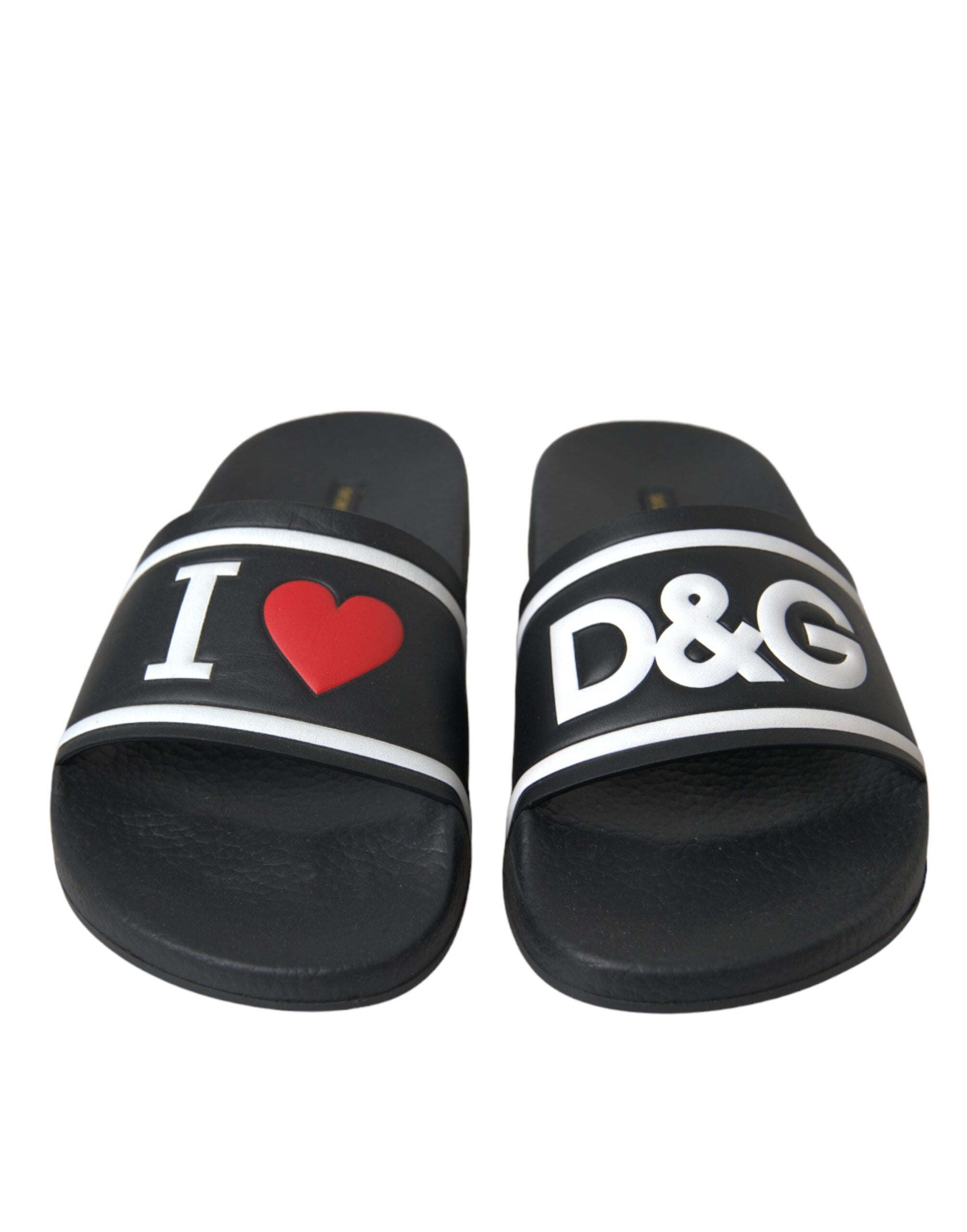 Women's Black Leather I Love D&g Sandals Slides Shoes Top