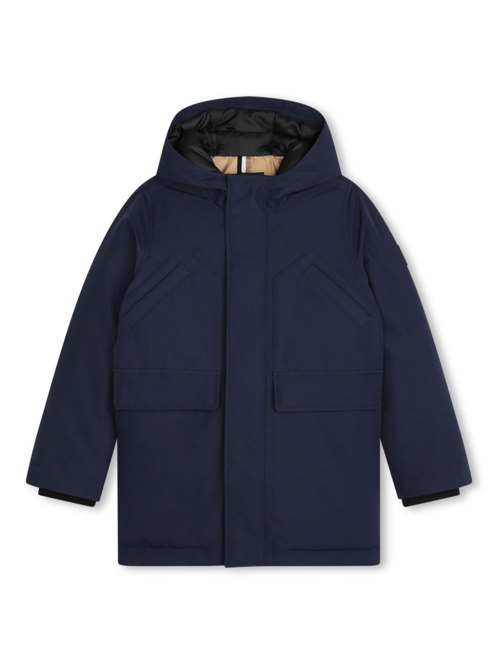 Logo-appliqué hooded padded coat - Blue