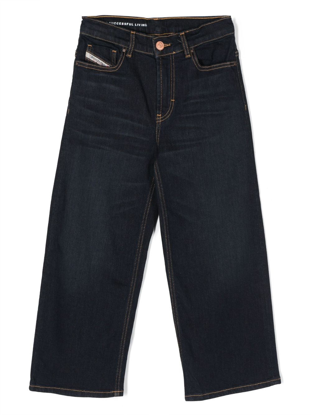 Embroidered-letter mid-rise jeans - Blue