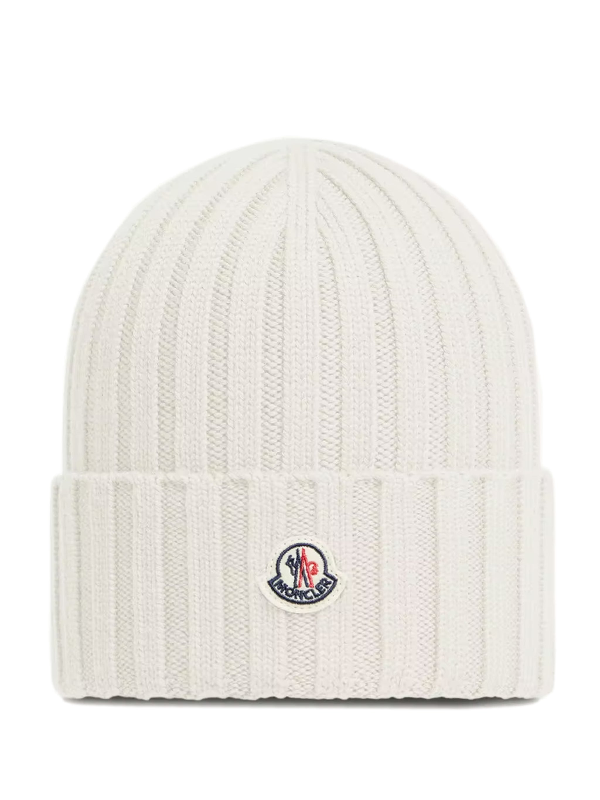 Women's Rib Knit Logo Patch Beanie, Gauge 5, 100% Virgin Wool