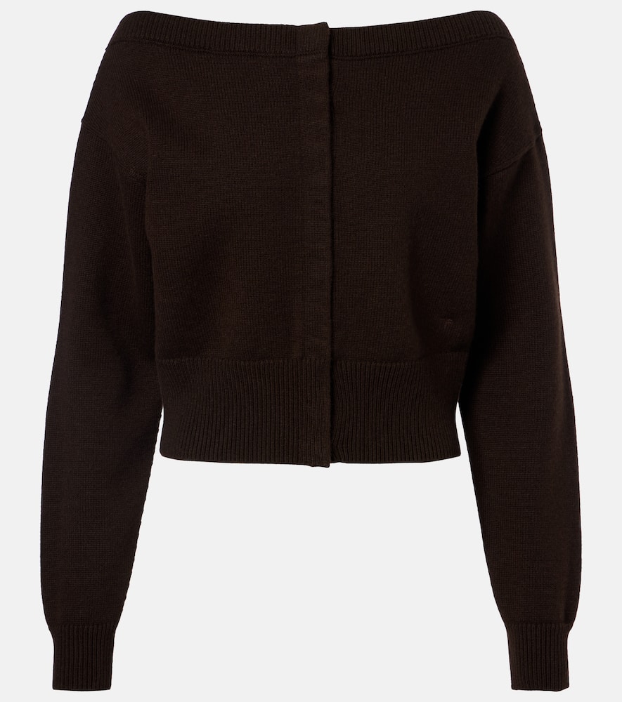 Off-shoulder cashmere cardigan