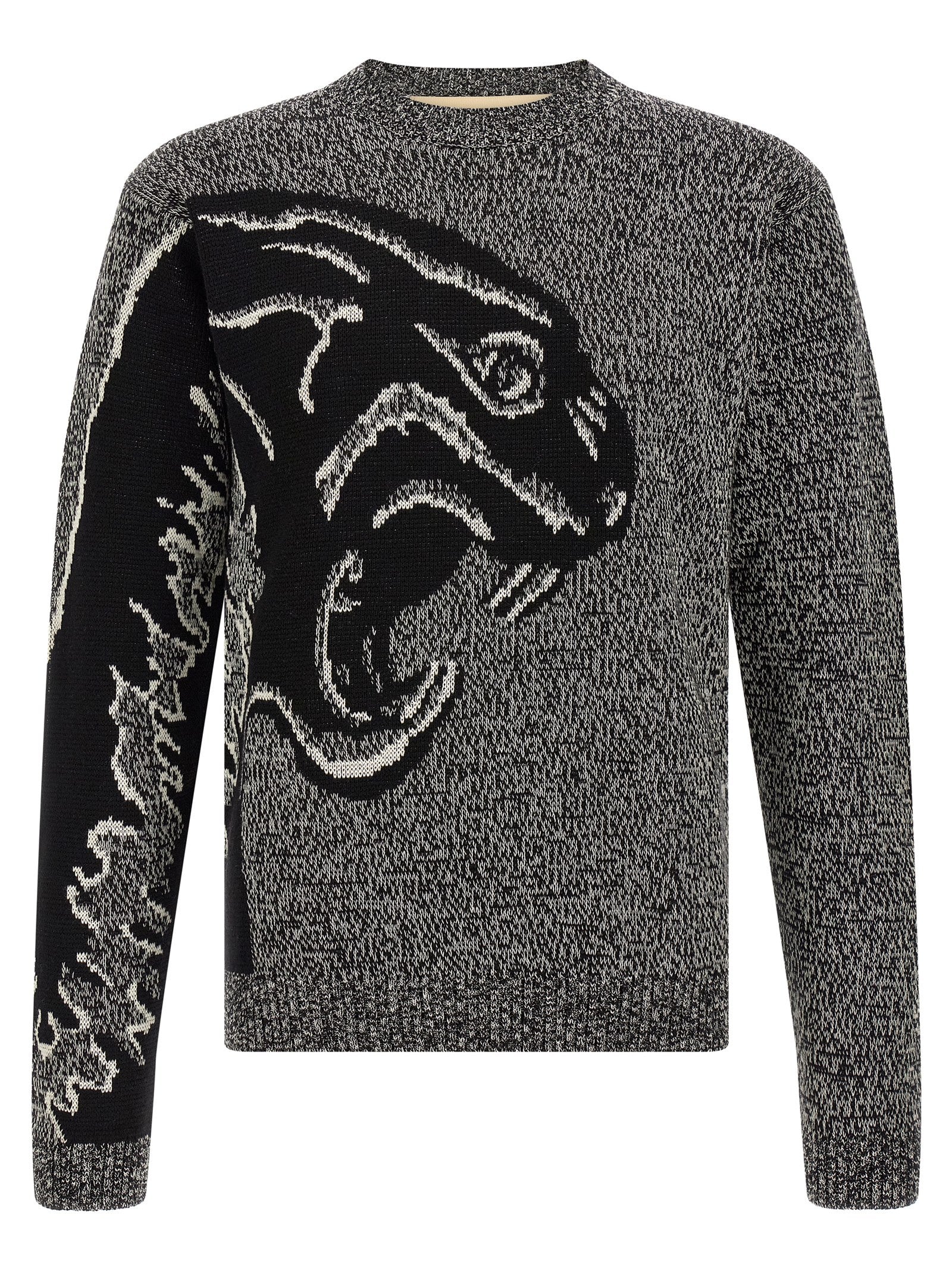 Panther-Intarsia Virgin Wool Sweater — Gray