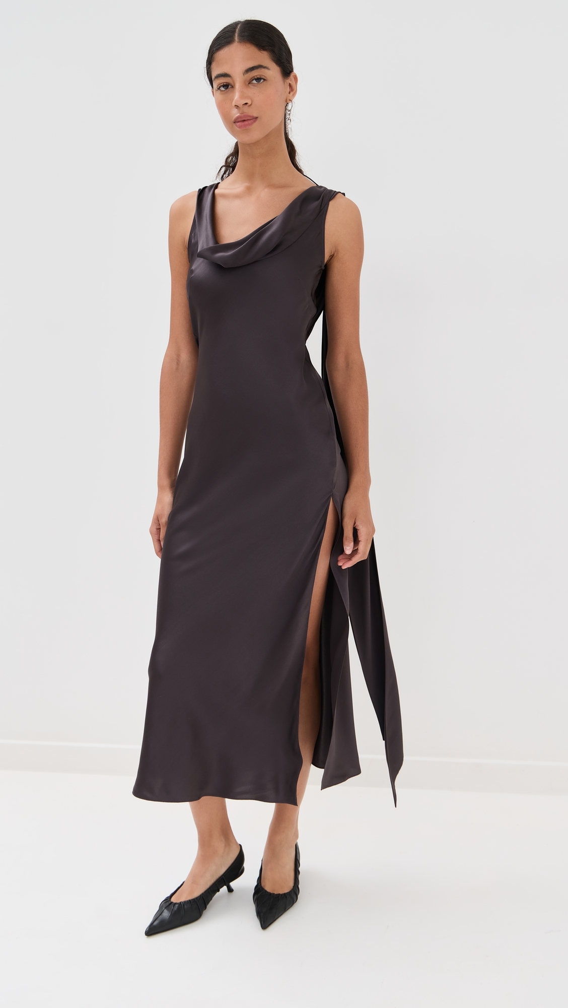 Silk Satin Tunic Dress Graphite Grey