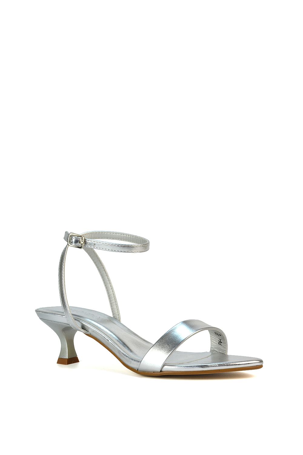XY London Women's 'Antonia' Kitten Low Heel Strappy Sandal Two Part Heeled Shoes in Metallic Silver