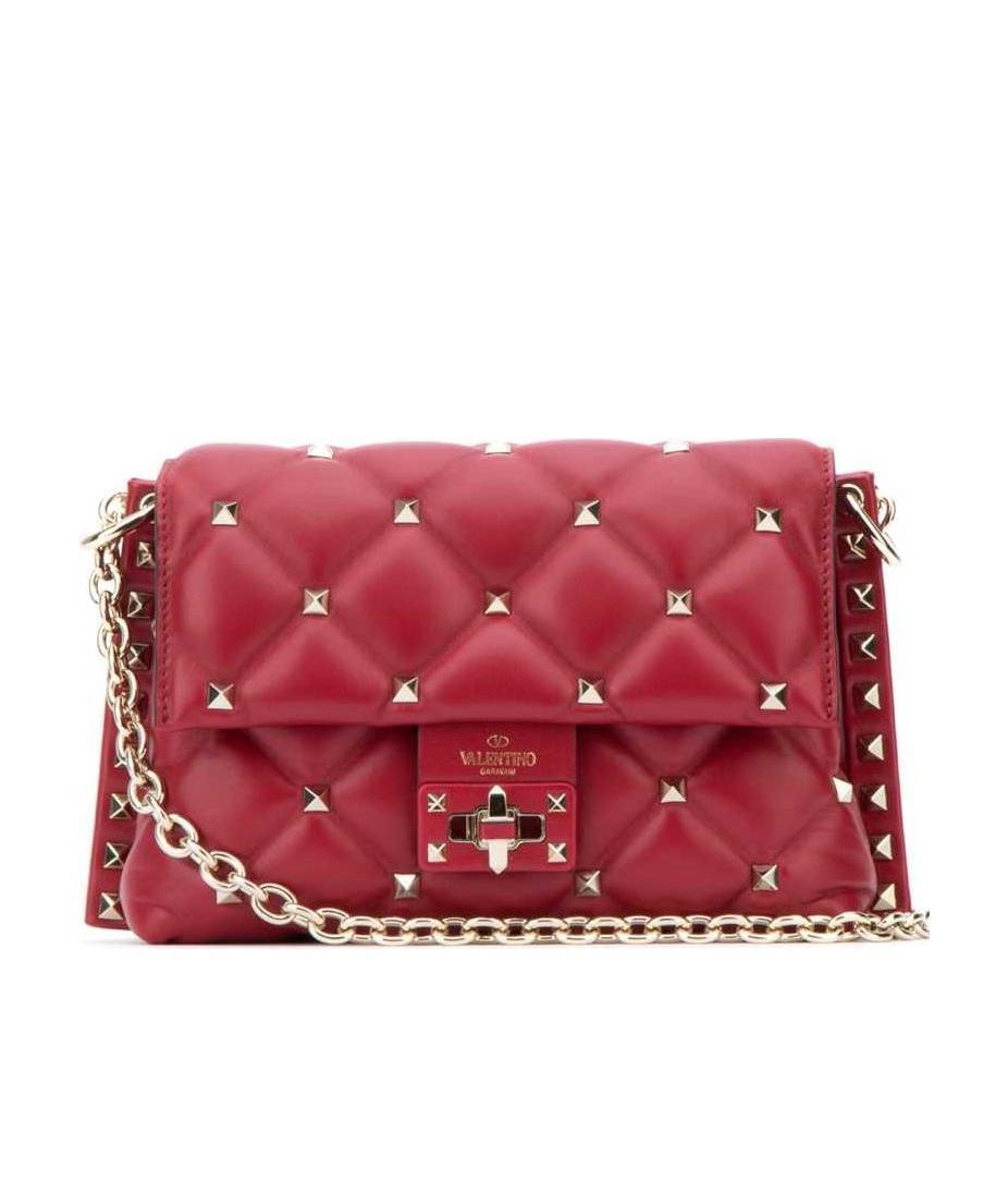 Ruby red rivet shoulder bag