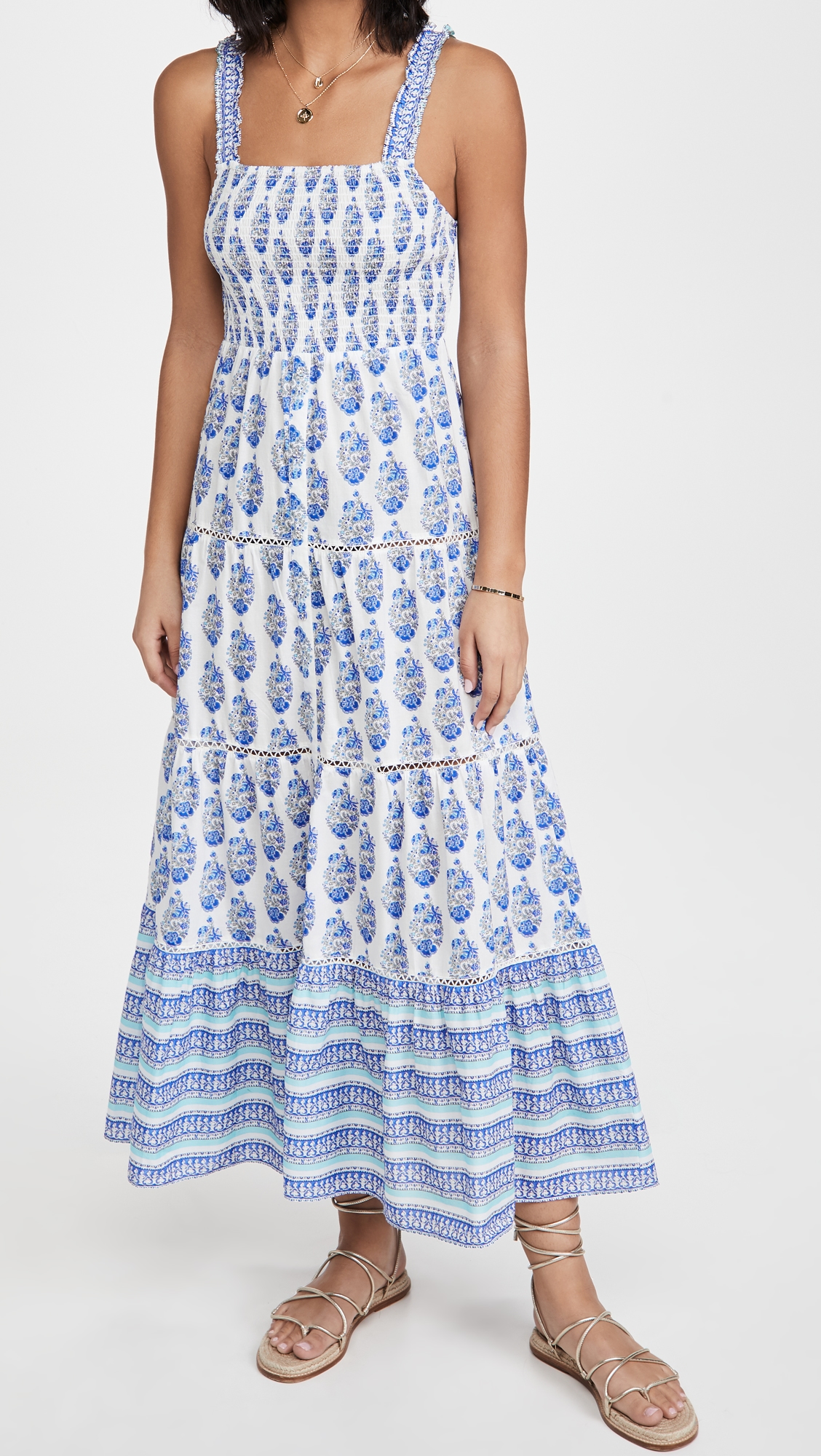 Smock Border Dress Blue Border Print Combo