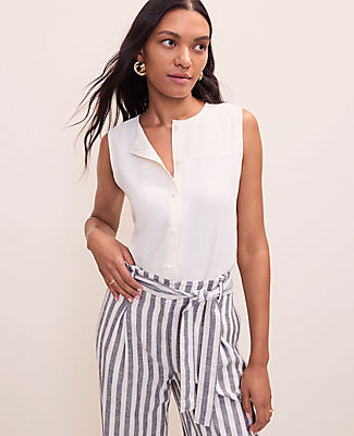 Ann Taylor Petite Mixed Media Button Down Top