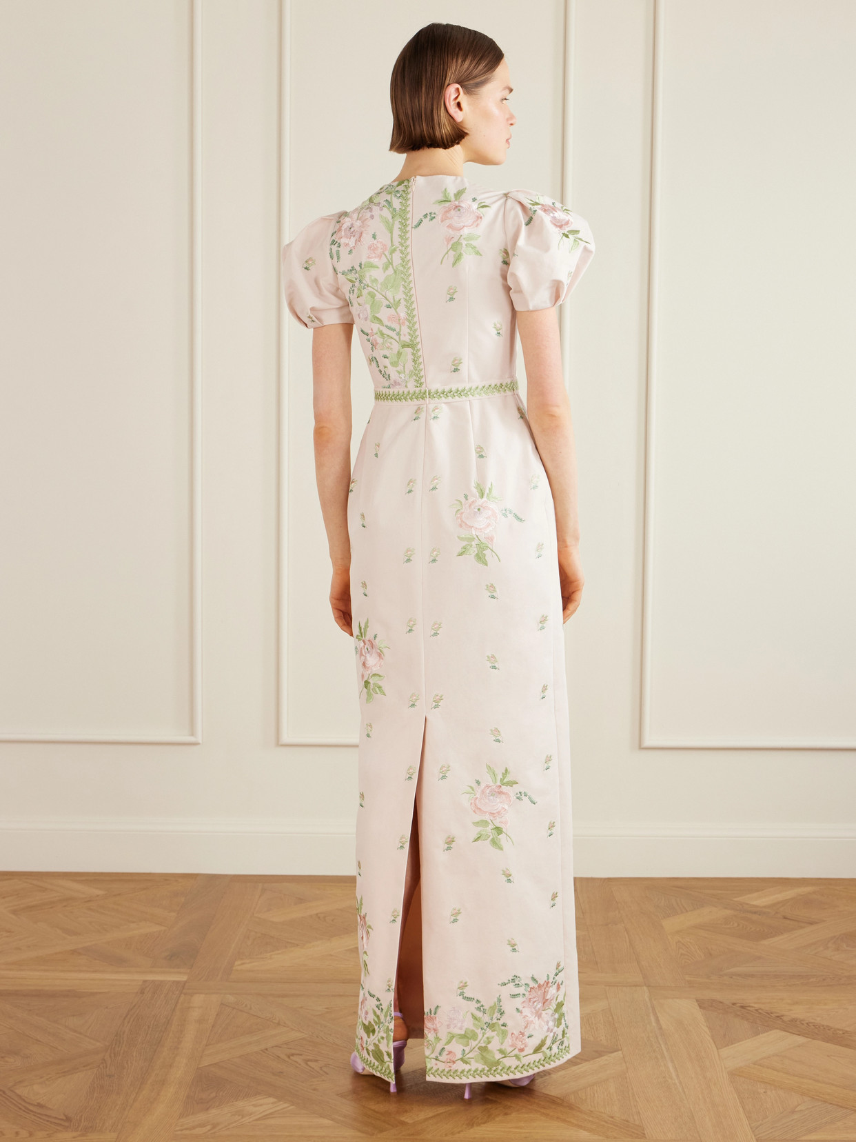 Floral-embroidered Cotton-faille Gown - Pink