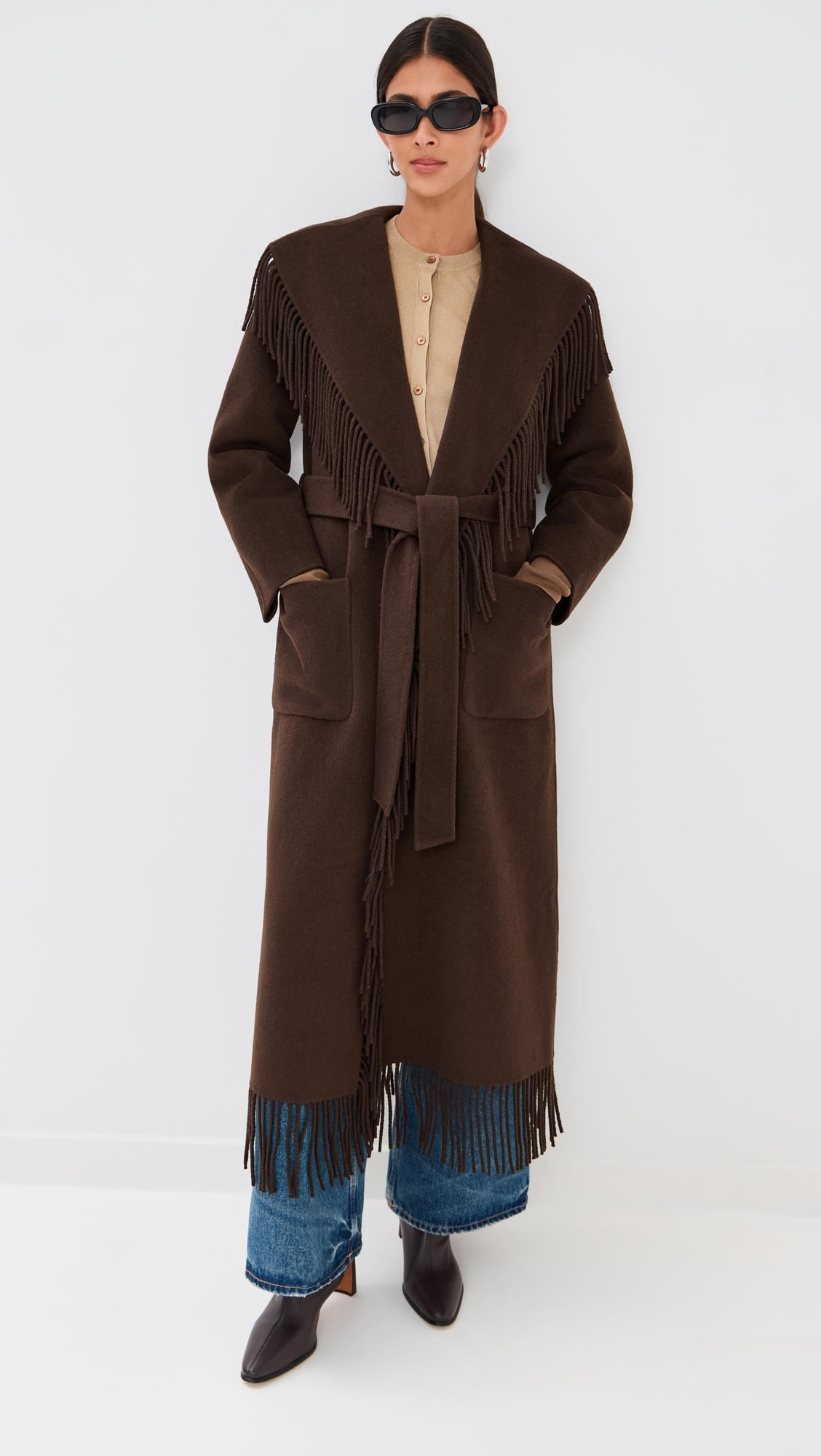 Carrie Fringe Robe Coat Chocolate