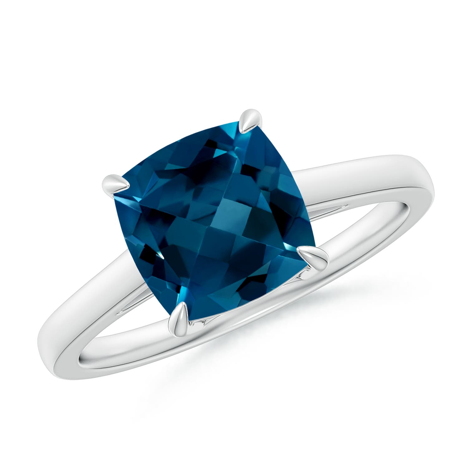 Angara 2.5 Carats Classic Solitaire Cushion London Blue Topaz Cocktail Ring in Platinum