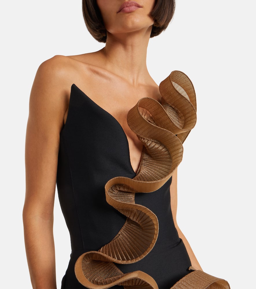 Explode ruffled wool and silk gown
